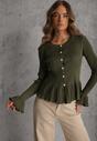 Zielony Wiskozowy Kardigan w Prążki z Falbankami i Guzikami z Cyrkoniami Danareia