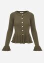 Zielony Wiskozowy Kardigan w Prążki z Falbankami i Guzikami z Cyrkoniami Danareia