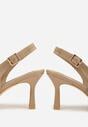 Ciemnobeżowe Plecione Sandały na Szpilce Savapheme