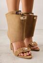 Ciemnobeżowe Sandały Typu Botki z Metalicznymi Klamrami Zaehlyss