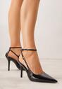 Czarne Sandały Lakierowane na Szpilce z Ozdobnymi Paskami  Murilea