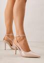Beżowe Sandały Lakierowane na Szpilce z Ozdobnymi Paskami  Murilea