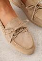 Ciemnobeżowe Mokasyny ze Sznurkiem i Kokardą Samiphia