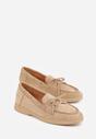 Ciemnobeżowe Mokasyny ze Sznurkiem i Kokardą Samiphia
