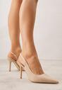 Beżowe Casualowe Sandały na Szpilce Typu Slingback Lamigonia