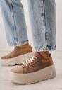 Brązowe Sneakersy na Platformie z Naturalnego Zamszu Latavesa