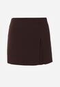 Brązowe Spódnico-Spodenki High Waist z Ozdobnym Rozcięciem Sinessei