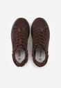 Ciemnobrązowe Perforowane Sneakersy ze Skóry Naturalnej na Platformie i Koturnie Risyla