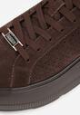 Ciemnobrązowe Perforowane Sneakersy ze Skóry Naturalnej na Platformie i Koturnie Risyla