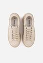 Beżowe Perforowane Sneakersy ze Skóry Naturalnej na Platformie i Koturnie Risyla