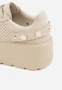 Beżowe Perforowane Sneakersy ze Skóry Naturalnej na Platformie i Koturnie Risyla