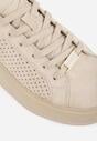 Beżowe Perforowane Sneakersy ze Skóry Naturalnej na Platformie i Koturnie Risyla