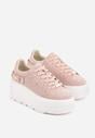 Różowe Perforowane Sneakersy ze Skóry Naturalnej na Platformie i Koturnie Risyla