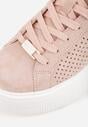 Różowe Perforowane Sneakersy ze Skóry Naturalnej na Platformie i Koturnie Risyla