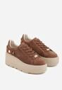 Brązowe Perforowane Sneakersy ze Skóry Naturalnej na Platformie i Koturnie Risyla