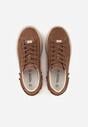 Brązowe Perforowane Sneakersy ze Skóry Naturalnej na Platformie i Koturnie Risyla