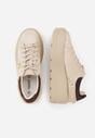 Beżowe Skórzane Sneakersy na Platformie z Aplikacją i Plecionym Paskiem Kaphophai