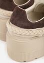 Beżowe Skórzane Sneakersy na Platformie z Aplikacją i Plecionym Paskiem Kaphophai