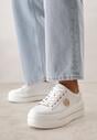 Białe Skórzane Sneakersy na Koturnie Ozdobione Metalicznymi Aplikacjami Acaledice