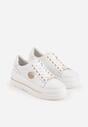 Białe Skórzane Sneakersy na Koturnie Ozdobione Metalicznymi Aplikacjami Acaledice