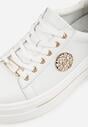 Białe Skórzane Sneakersy na Koturnie Ozdobione Metalicznymi Aplikacjami Acaledice