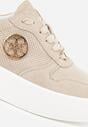 Beżowe Skórzane Sneakersy na Platformie z Metaliczną Aplikacją Idapheosis