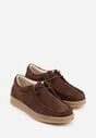 Brązowe Półbuty z Zamszu Naturalnego ze Skórzaną Wkładką i Przeszyciami Oaraneva