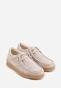 Beżowe Półbuty z Zamszu Naturalnego ze Skórzaną Wkładką i Przeszyciami Oaraneva