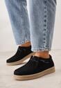 Czarne Półbuty z Zamszu Naturalnego ze Skórzaną Wkładką i Przeszyciami Oaraneva