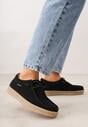 Czarne Półbuty z Zamszu Naturalnego ze Skórzaną Wkładką i Przeszyciami Oaraneva