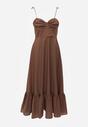 Brązowa Rozkloszowana Sukienka z Bawełny z Wiązanymi Ramiączkami Milistia