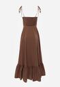 Brązowa Rozkloszowana Sukienka z Bawełny z Wiązanymi Ramiączkami Milistia