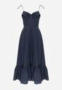 Granatowa Rozkloszowana Sukienka z Bawełny z Wiązanymi Ramiączkami Milistia