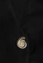 Czarna Sukienka Taliowana Rozkloszowana z Ozdobnymi Złotymi Guzikami i Wiązaniem na Szyi Argica