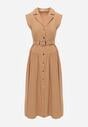 Beżowa Bawełniano-Wiskozowa Sukienka Koszulowa Bez Rękawów z Paskiem Athithoe