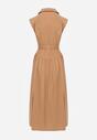 Beżowa Bawełniano-Wiskozowa Sukienka Koszulowa Bez Rękawów z Paskiem Athithoe