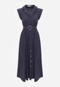 Granatowa Bawełniano-Wiskozowa Sukienka Koszulowa Bez Rękawów z Paskiem Athithoe