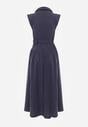 Granatowa Bawełniano-Wiskozowa Sukienka Koszulowa Bez Rękawów z Paskiem Athithoe