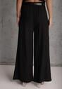 Czarne Garniturowe Spodnie Szerokie z Wiskozy z Paskiem Moun