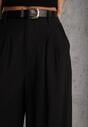 Czarne Garniturowe Spodnie Szerokie z Wiskozy z Paskiem Moun