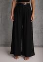 Czarne Garniturowe Spodnie Szerokie z Wiskozy z Paskiem Moun