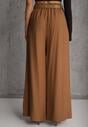 Brązowe Garniturowe Spodnie Szerokie z Wiskozy z Paskiem Moun