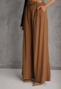 Brązowe Garniturowe Spodnie Szerokie z Wiskozy z Paskiem Moun