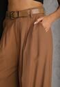 Brązowe Garniturowe Spodnie Szerokie z Wiskozy z Paskiem Moun