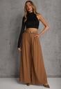Brązowe Garniturowe Spodnie Szerokie z Wiskozy z Paskiem Moun