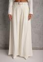 Białe Garniturowe Spodnie Szerokie z Wiskozy z Paskiem Moun