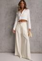 Białe Garniturowe Spodnie Szerokie z Wiskozy z Paskiem Moun