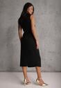Czarna Sukienka z Wiskozą Bez Rękawów z Rozcięciem na Nogę i Ozdobą Kauri