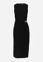 Czarna Sukienka z Wiskozą Bez Rękawów z Rozcięciem na Nogę i Ozdobą Kauri