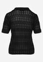 Czarna Wiskozowa Bluzka z Szydełkowym Wzorem Kołnierzykiem i Guzikami Lasthythia